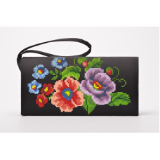 КЛ014кЧ1301k Барвиста вишиванка Набір для вишивки бісером - Клатч Маки і незабудки. Молодіжна 21x13 см атлас, чорний