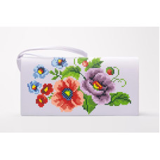 КЛ014лБ1301i Барвиста вишиванка Набір для вишивки друкованим хрестиком - Клатч Маки і незабудки. Молодіжна 21x13 см льон, білий