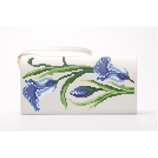 КЛ015кМ1301i Барвиста вишиванка Набір для вишивки друкованим хрестиком - Клатч Іриси 21x13 см атлас, бежевий