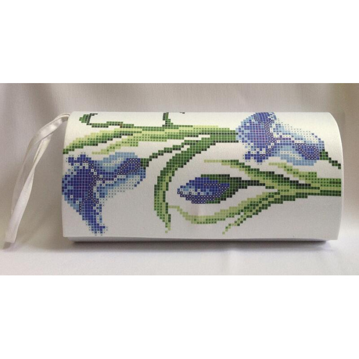 КЛ015пБ1301i Барвиста вишиванка Набір для вишивки друкованим хрестиком - Клатч Іриси 21x13 см габардин, білий