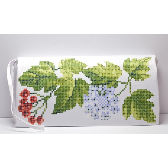 КЛ016дБ1301i Барвиста вишиванка Набір для вишивки друкованим хрестиком - Клатч Цвіт калини 21x13 см домоткане полотно, білий