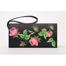 КЛ017дЧ1301i Барвиста вишиванка Набір для вишивки друкованим хрестиком - Клатч Тендітні троянди 21x13 см домоткане полотно, чорний