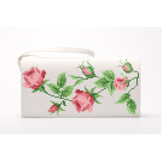 КЛ017шБ1301i Барвиста вишиванка Набір для вишивки друкованим хрестиком - Клатч Тендітні троянди 21x13 см шовк, білий