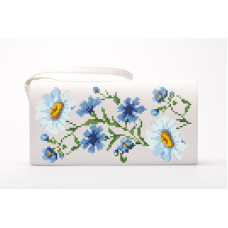 КЛ019дБ1301i Барвиста вишиванка Набір для вишивки друкованим хрестиком - Клатч Ромашки і волошки 21x13 см домоткане полотно, білий