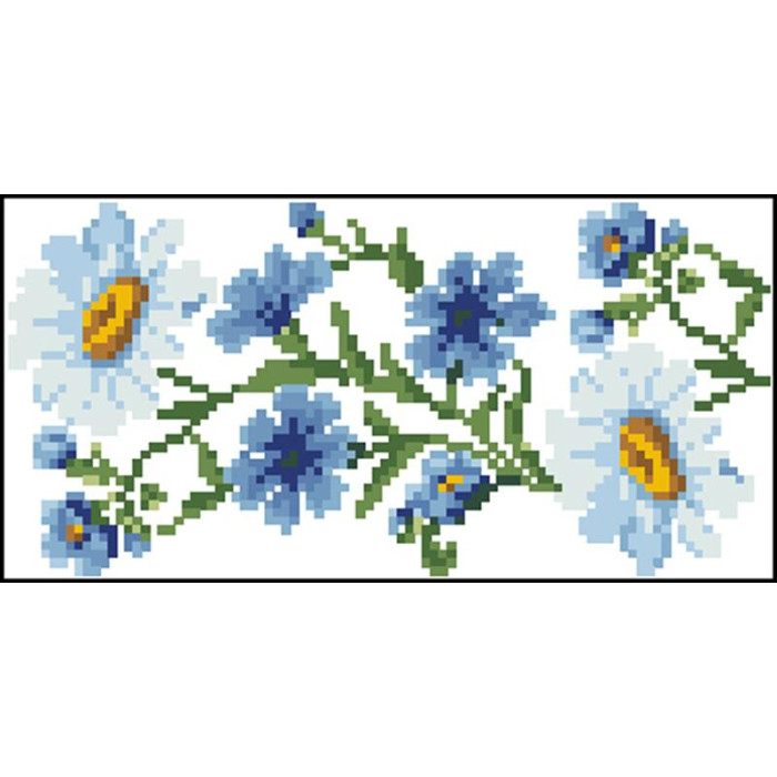 КЛ019лБ1301i Барвиста вишиванка Набір для вишивки друкованим хрестиком - Клатч Ромашки і волошки 21x13 см льон, білий