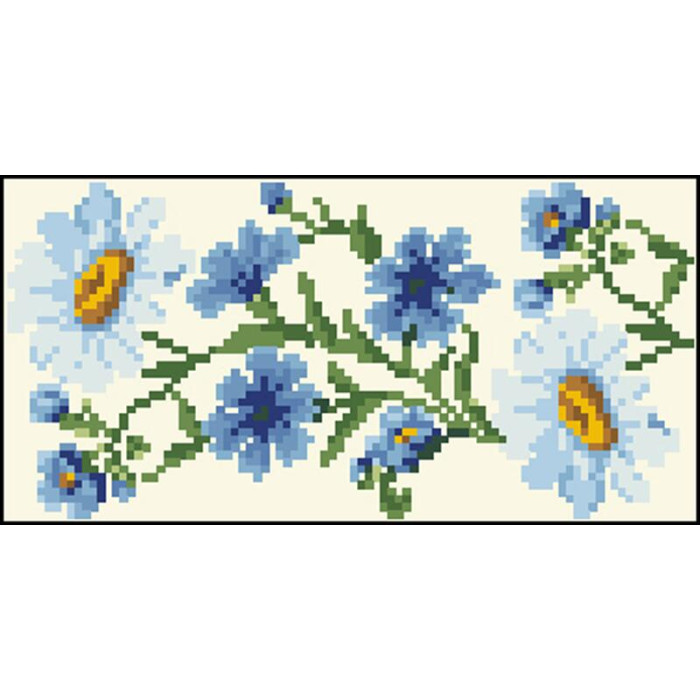 КЛ019шМ1301i Барвиста вишиванка Набір для вишивки друкованим хрестиком - Клатч Ромашки і волошки 21x13 см шовк, бежевий