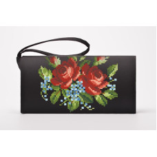 КЛ020кЧ1301i Барвиста вишиванка Набір для вишивки друкованим хрестиком - Клатч Вишукані троянди, незабудки 21x13 см атлас, чорний