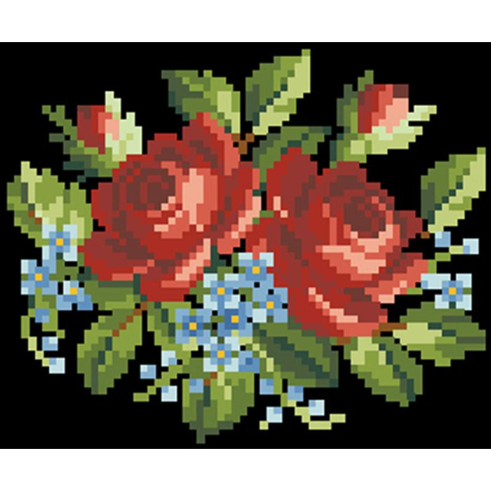 КЛ020лЧ1301i Барвиста вишиванка Набір для вишивки друкованим хрестиком - Клатч Вишукані троянди, незабудки 21x13 см льон, чорний