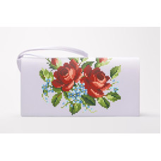 КЛ020пБ1301k Барвиста вишиванка Набір для вишивки бісером - Клатч Вишукані троянди, незабудки 21x13 см габардин, білий