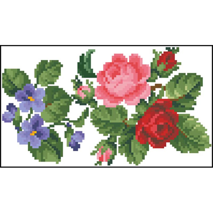 КЛ021дБ1301i Барвиста вишиванка Набір для вишивки друкованим хрестиком - Клатч Троянди, фіалки, конвалії 21x13 см домоткане полотно, білий