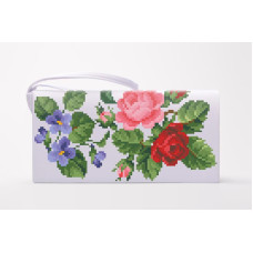 КЛ021кБ1301k Барвиста вишиванка Набір для вишивки бісером - Клатч Троянди, фіалки, конвалії 21x13 см атлас, білий