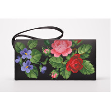 КЛ021лЧ1301 Барвиста вишиванка Заготовка для вишивки - Клатч Троянди, фіалки, конвалії 21x13 см льон, чорний
