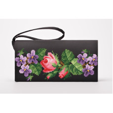 КЛ022хЧ1301 Барвиста вишиванка Заготовка для вишивки - Клатч Троянди і фіалки 21x13 см батист, чорний