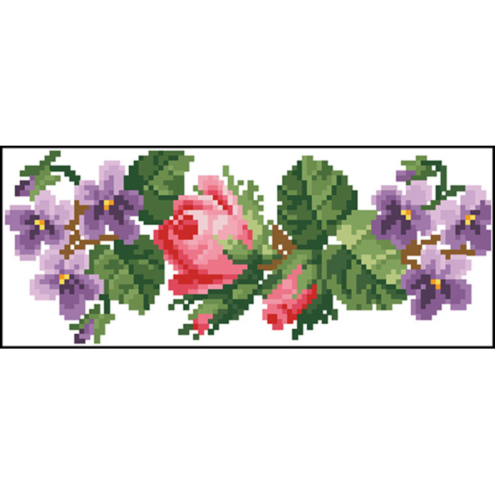 КЛ022кБ1301i Барвиста вишиванка Набір для вишивки друкованим хрестиком - Клатч Троянди і фіалки 21x13 см атлас, білий