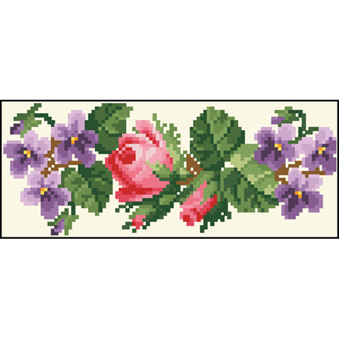 КЛ022кМ1301i Барвиста вишиванка Набір для вишивки друкованим хрестиком - Клатч Троянди і фіалки 21x13 см атлас, бежевий