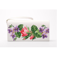 КЛ022кМ1301k Барвиста вишиванка Набір для вишивки бісером - Клатч Троянди і фіалки 21x13 см атлас, бежевий