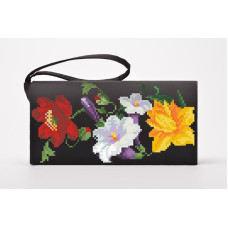 КЛ023кЧ1301i Барвиста вишиванка Набір для вишивки друкованим хрестиком - Клатч Королівські квіти 21x13 см атлас, чорний