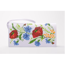 КЛ024кБ1301k Барвиста вишиванка Набір для вишивки бісером - Клатч Польові квіти 21x13 см атлас, білий