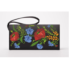 КЛ024лЧ1301i Барвиста вишиванка Набір для вишивки друкованим хрестиком - Клатч Польові квіти 21x13 см льон, чорний