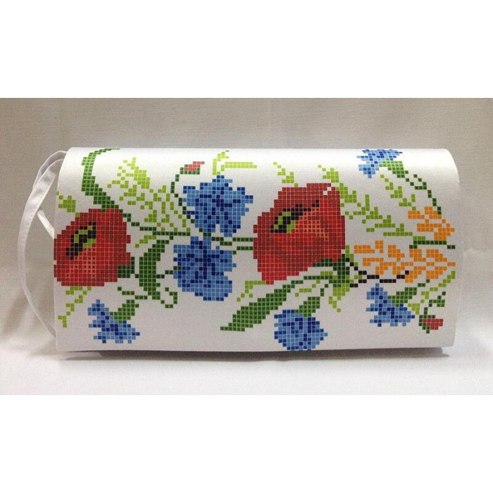 КЛ024шБ1301i Барвиста вишиванка Набір для вишивки друкованим хрестиком - Клатч Польові квіти 21x13 см шовк, білий