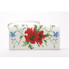 КЛ026кМ1301k Барвиста вишиванка Набір для вишивки бісером - Клатч Ніжні маки, волошки, колоски 21x13 см атлас, бежевий