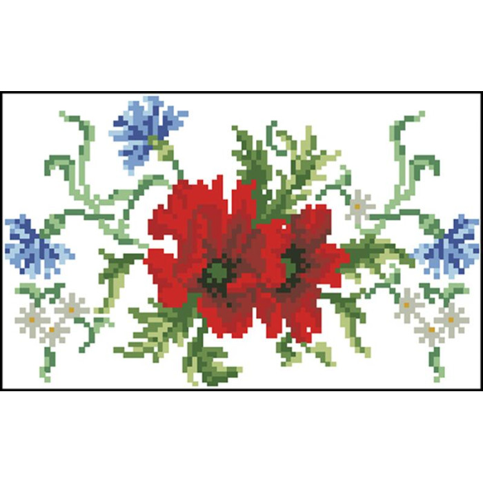 КЛ026шБ1301i Барвиста вишиванка Набір для вишивки друкованим хрестиком - Клатч Ніжні маки, волошки, колоски 21x13 см шовк, білий