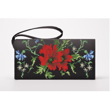 КЛ026шЧ1301k Барвиста вишиванка Набір для вишивки бісером - Клатч Ніжні маки, волошки, колоски 21x13 см шовк, чорний
