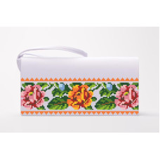 КЛ030кБ1301k Барвиста вишиванка Набір для вишивки бісером - Клатч Вишукана. Буковинська 21x13 см атлас, білий