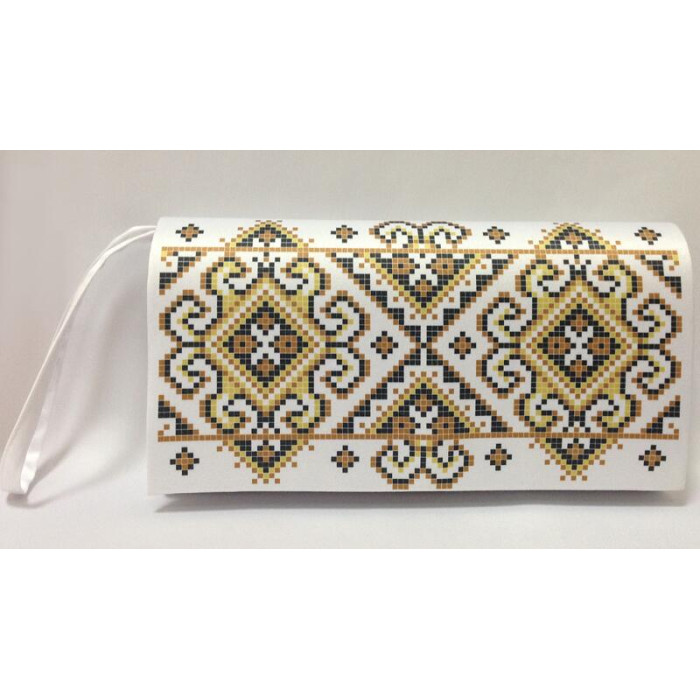 КЛ033хБ1301 Барвиста вишиванка Заготовка для вишивки - Клатч Кучерява безмежність 21x13 см батист, білий