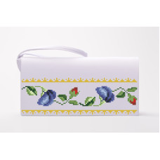 КЛ035кБ1301k Барвиста вишиванка Набір для вишивки бісером - Клатч Мальви, троянди, братки 21x13 см атлас, білий