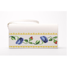 КЛ035шМ1301 Барвиста вишиванка Заготовка для вишивки - Клатч Мальви, троянди, братки 21x13 см шовк, бежевий