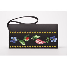 КЛ036лЧ1301k Барвиста вишиванка Набір для вишивки бісером - Клатч Лілеї, троянди, незабудки 21x13 см льон, чорний