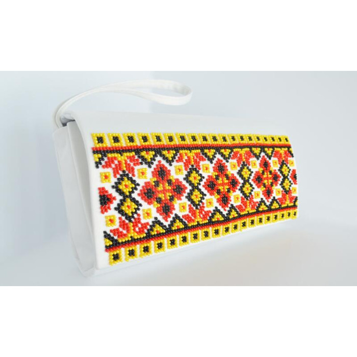 КЛ039кБ1301i Барвиста вишиванка Набір для вишивки друкованим хрестиком - Клатч Український степ 21x13 см атлас, білий