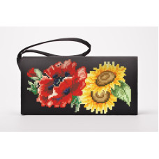 КЛ040дЧ1301i Барвиста вишиванка Набір для вишивки друкованим хрестиком - Клатч Маки і соняхи 21x13 см домоткане полотно, чорний