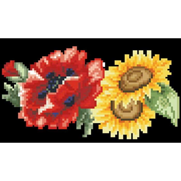 КЛ040кЧ1301i Барвиста вишиванка Набір для вишивки друкованим хрестиком - Клатч Маки і соняхи 21x13 см атлас, чорний