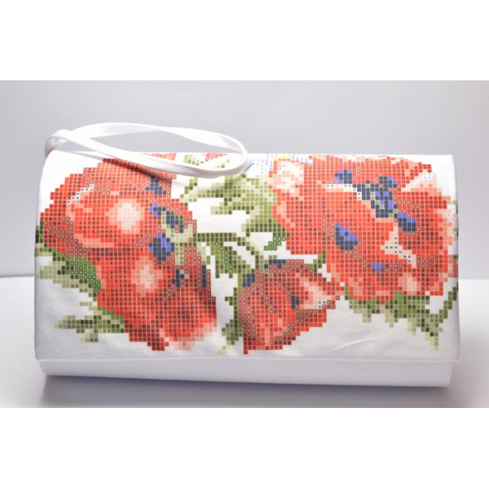 КЛ041дБ1301i Барвиста вишиванка Набір для вишивки друкованим хрестиком - Клатч Маки червоні 21x13 см домоткане полотно, білий