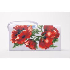 КЛ041кБ1301k Барвиста вишиванка Набір для вишивки бісером - Клатч Маки червоні 21x13 см атлас, білий