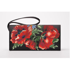 КЛ041лЧ1301k Барвиста вишиванка Набір для вишивки бісером - Клатч Маки червоні 21x13 см льон, чорний