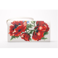 КЛ041шБ1301 Барвиста вишиванка Заготовка для вишивки - Клатч Маки червоні 21x13 см шовк, білий