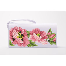 КЛ042лБ1301k Барвиста вишиванка Набір для вишивки бісером - Клатч Маки рожеві 21x13 см льон, білий