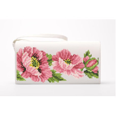 КЛ042шМ1301k Барвиста вишиванка Набір для вишивки бісером - Клатч Маки рожеві 21x13 см шовк, бежевий