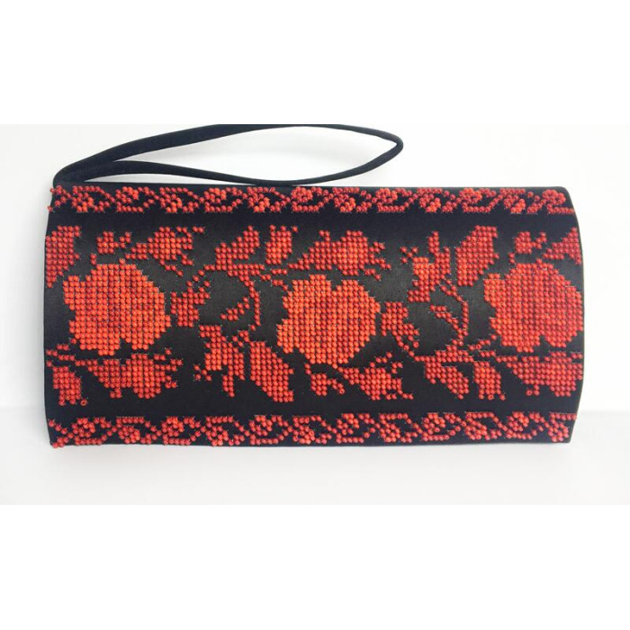 КЛ043кЧ1301i Барвиста вишиванка Набір для вишивки друкованим хрестиком - Клатч Весільні пари 21x13 см атлас, чорний