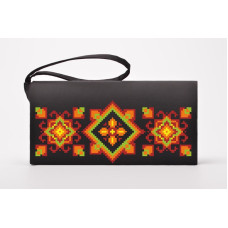 КЛ045кЧ1301i Барвиста вишиванка Набір для вишивки друкованим хрестиком - Клатч Намисто 21x13 см атлас, чорний