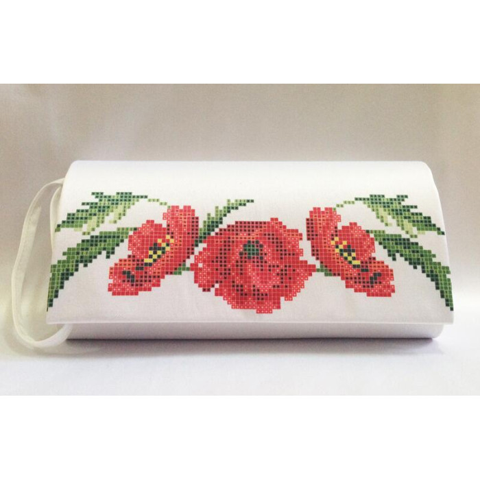 КЛ050дБ1301i Барвиста вишиванка Набір для вишивки друкованим хрестиком - Клатч Тендітні маки 21x13 см домоткане полотно, білий