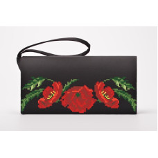 КЛ050кЧ1301k Барвиста вишиванка Набір для вишивки - Клатч Тендітні маки 21x13 см атлас, чорний