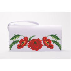 КЛ050пБ1301k Барвиста вишиванка Набір для вишивки бісером - Клатч Тендітні маки 21x13 см габардин, білий