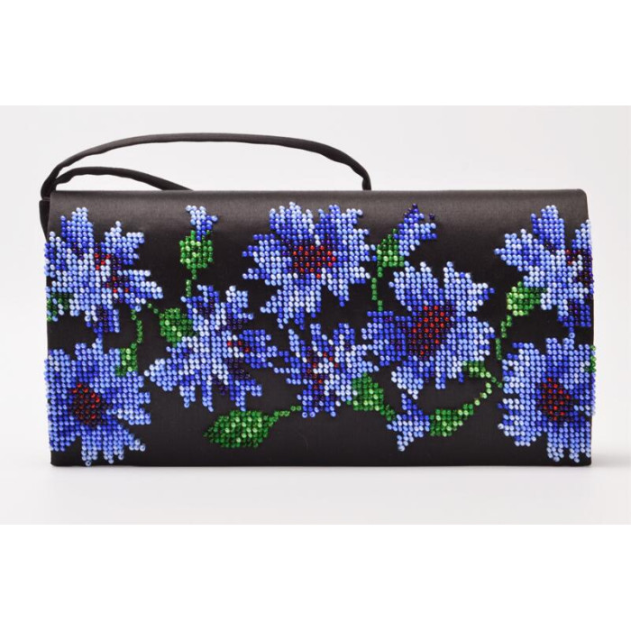 КЛ051лЧ1301k Барвиста вишиванка Набір для вишивки бісером - Клатч Волошки 21x13 см льон, чорний