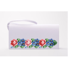 КЛ053шБ1301k Барвиста вишиванка Набір для вишивки бісером - Клатч Витончені троянди, незабудки 21x13 см шовк, білий