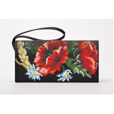 КЛ054кЧ1301k Барвиста вишиванка Набір для вишивки - Клатч Червоні маки, ромашки, колоски 21x13 см атлас, чорний