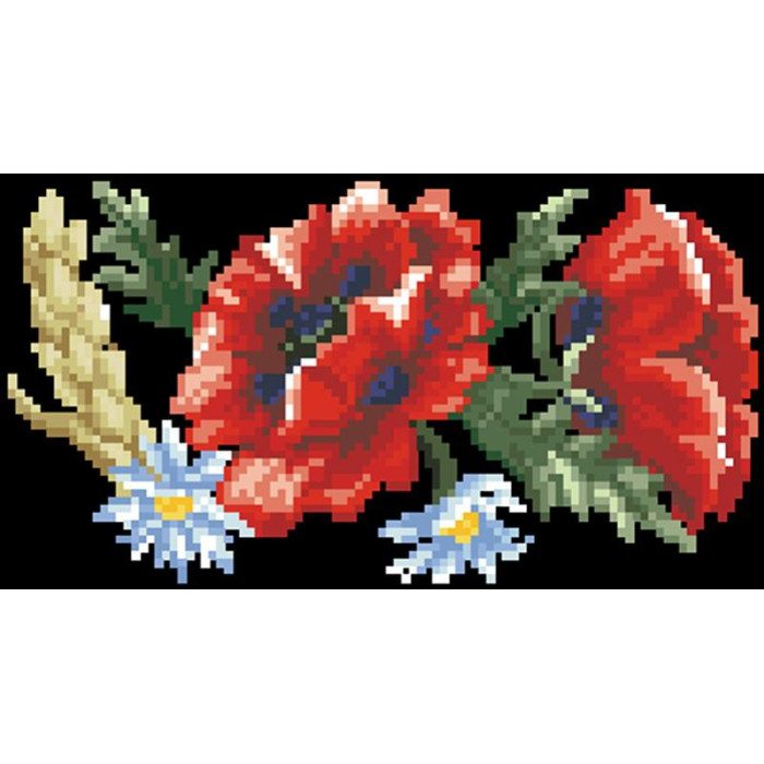 КЛ054лЧ1301i Барвиста вишиванка Набір для вишивки друкованим хрестиком - Клатч Червоні маки, ромашки, колоски 21x13 см льон, чорний